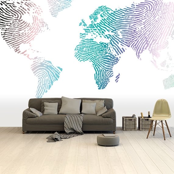 Vingerafdruk kleur behang - Wereldkaart behang -